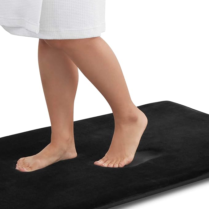 Memory Foam Bath Mat Non Slip Absorbent Super Cozy Velvet Bathroom Rug Carpet (22 inches X 36 inches, Black)