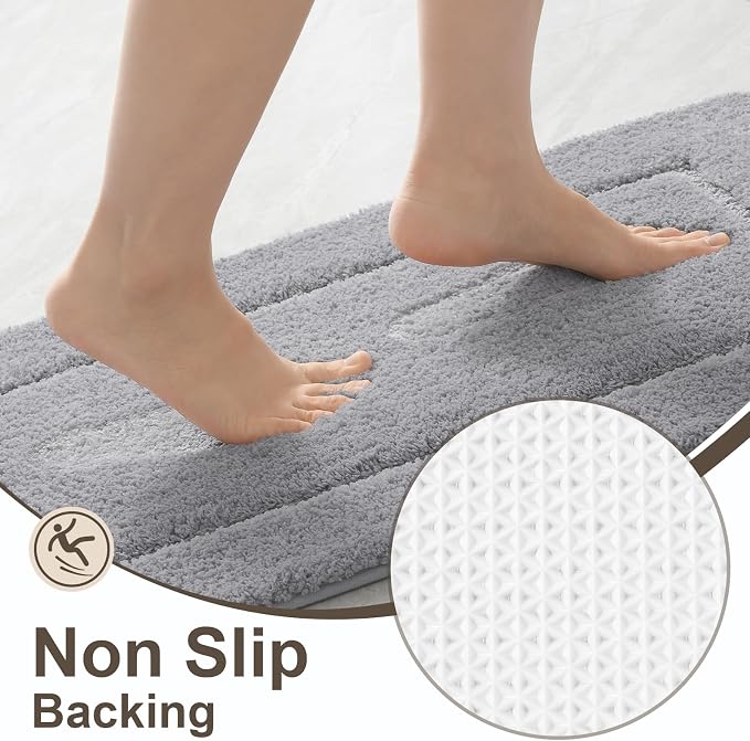 LOCHAS Bathroom Rug Set, Bath Rugs Sets 3 Piece Non Slip Backing, Grey | Washable Absorbent Microfiber Bath Mat Set, Soft Cozy Bathroom Mat for Shower Sink Toilet