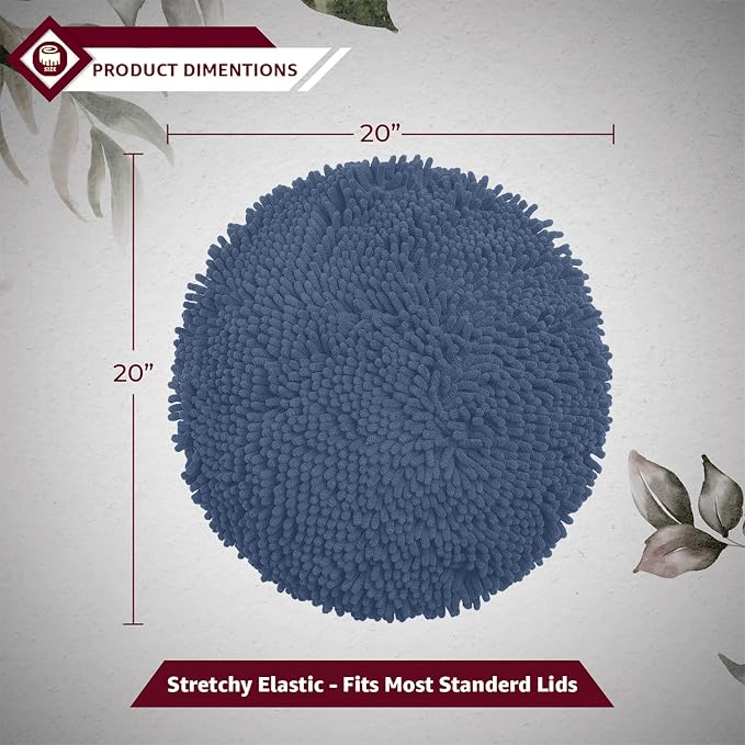 LuxUrux Toilet Lid Cover with Stretch Fit Elastic Band – Chenille Microfiber Toilet Seat Non-Slip Cover for Bathroom – Soft Plush, Machine Wash And Dry, Comfort & Clean Look (18 x 18'', Medium Blue)
