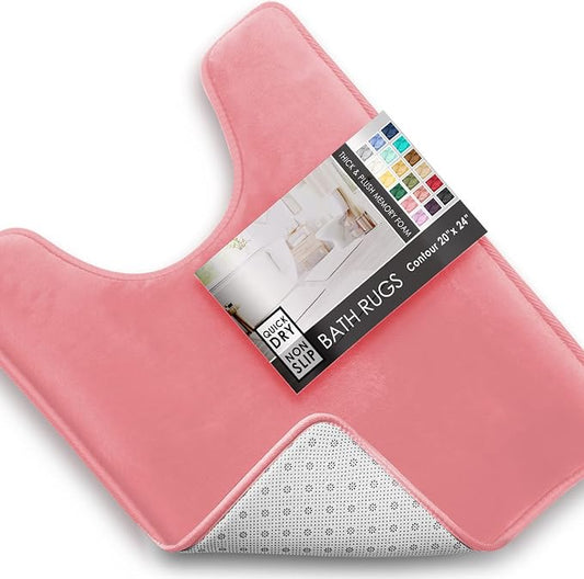Clara Clark Bathroom Rugs, Velvet Memory Foam Bath Mat, Non-Slip, Machine Washable Bath Rugs - Dries Quickly, Ultra Soft Plush Bath Mats for Bathroom, 20 x 24, Coral Pink