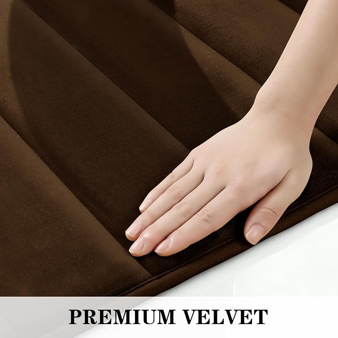 BYSURE Brown Memory Foam Bathroom Rug Set 3 Piece, Non Slip Extra Soft Absorbent Bath Mats, Machine Washable & Dry Toilet Mat Sets for Bathroom Floor | Non Slip Extra Soft Absorbent Machine Washable Toilet Bath Toilet Mat for Shower, for Bathroom