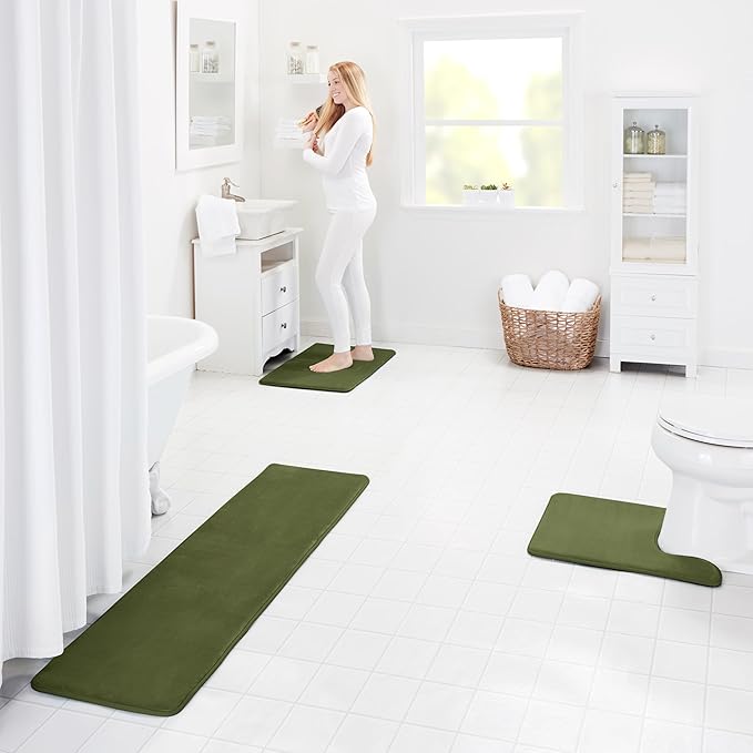 Memory Foam Bath Mat Non Slip Absorbent Super Cozy Velvet Bathroom Rug Carpet (20 inches X 32 inches, Green)
