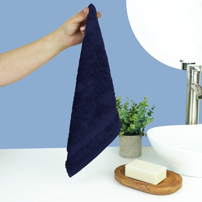Chakir Turkish Linens | Hotel & Spa Quality 100% Cotton Premium Turkish Towels | Soft & Absorbent (4-Piece Washcloths, Navy) | 100% cotton washcloths, 4-pack 13x13, OEKO-TEX certified, soft absorbent face towels