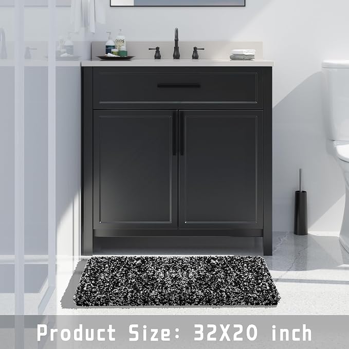 Yimobra Bath Rugs for Bathroom 32X20, Ultra Soft and Water Absorbent Bath Mats, Non Slip Plush Shower Rugs, Microfiber Thick Matts for Bathroom Floor/Tub, Machine Washable, Home Decor, Black and White