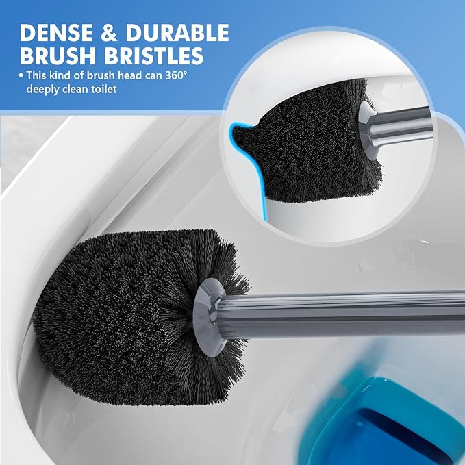 LOVLOY Toilet Plunger and Brush with Holder, Bowl Brush and Heavy Duty Toilet Plunger Set with Ventilated Holder, 2-in-1 Toilet Brush and Plunger Combo for 5.3-inch Toilet Drain New Pack (Grey, 1)