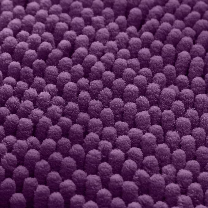 HOMEIDEAS Purple Chenille Bathroom Rugs Set of 3, Non Slip Bath Mat | Super Absorbent, Soft Microfiber, Machine Washable, Stain Resistant, for Bathroom Decor
