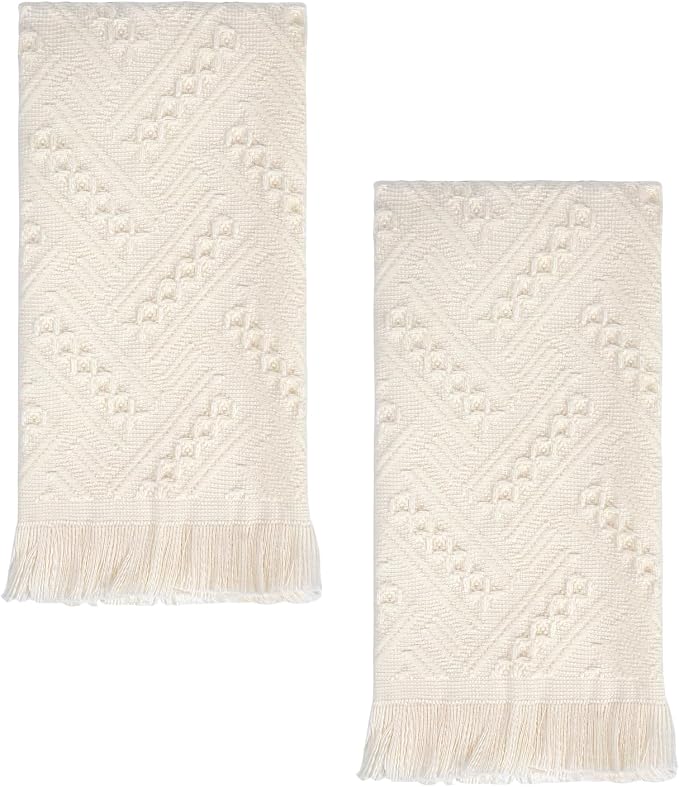 Luxury Decorative Hand Towels Bathroom: Boho Home Deco (Cream, 14"x30") | 2 Packs 14X30 100% Cotton Turkish Absorbent Soft Face Towel Set for Kitchen Hotel Spa Farmhouse Guest Tea Gift