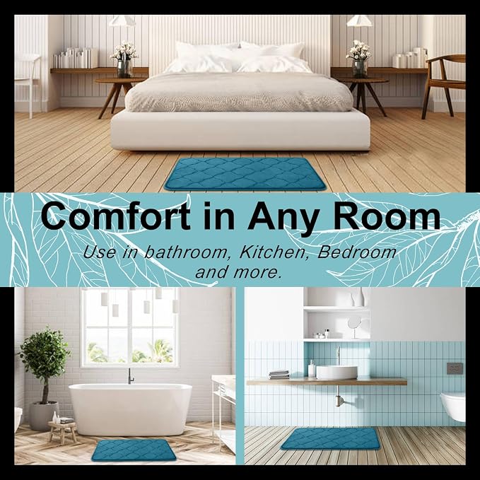 OLANLY Memory Foam Bath Mat Rug 70x24, Soft Bathroom Rugs, Peacock Blue | Thick Absorbent Carpet, Non-Slip Backing, Machine Washable, for Bathroom Floor, Tub, Shower and Home Decor Accessories