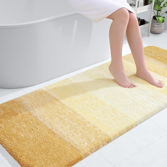 OLANLY Bathroom Runner Rug 59x24, Extra Soft Absorbent Microfiber Bath Rugs | Light Yellow, Non-Slip Quick-Drying Rubber Backing, Washable Long Bath Mat for Floor, Tub and Shower, Home Decor