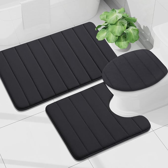 Buganda Memory Foam Bath Mat 45 x 27, Ultra Soft Absorbent Bathroom Rugs | Black, Machine Washable Quick Dry Bath Mats for Bathroom Floor, Shower and Tub, Home Decor Accessories
