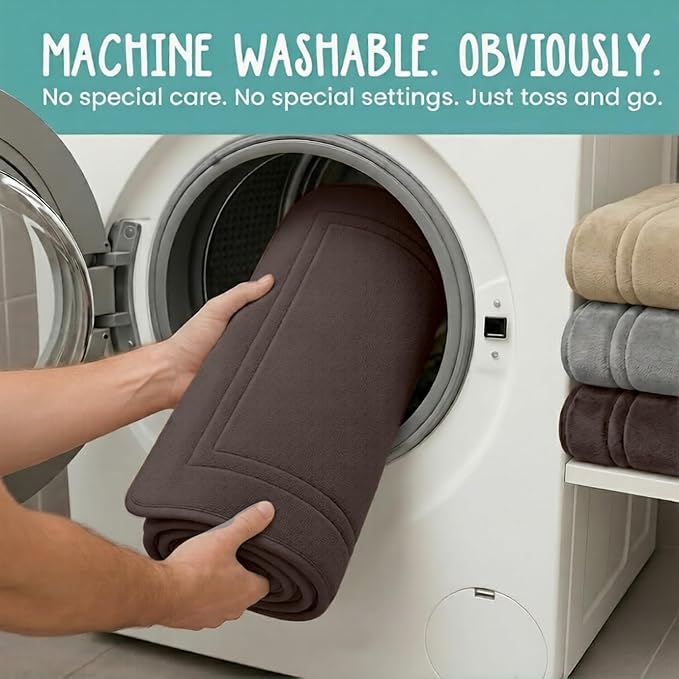 ITSOFT Memory Foam Bath Mat 24x16, Non Slip, Machine Washable, Quick Dry & Absorbent Rugs, Bath Mats for Bathroom Floor, Tub & Shower, Bathroom Rug, Chocolate Brown