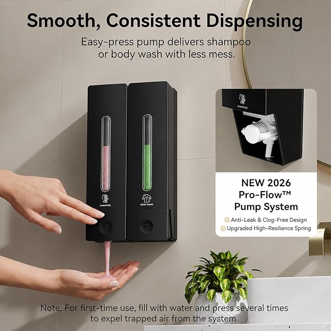 Shampoo and Conditioner Dispenser - Wall-Mounted 3-Chamber Shower Soap Dispenser, No-Drill, 1200ML Capacity, for Bathroom & Hotel