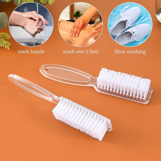 Nail Brush Fingernail Cleaner, ZUFUGHJK 6 Pack fingernail cleaning brush Fingernail Scrub Nail Brushes with Handle Grip Hand Pedicure Scrubbing kit for Nails and Toes,Clear