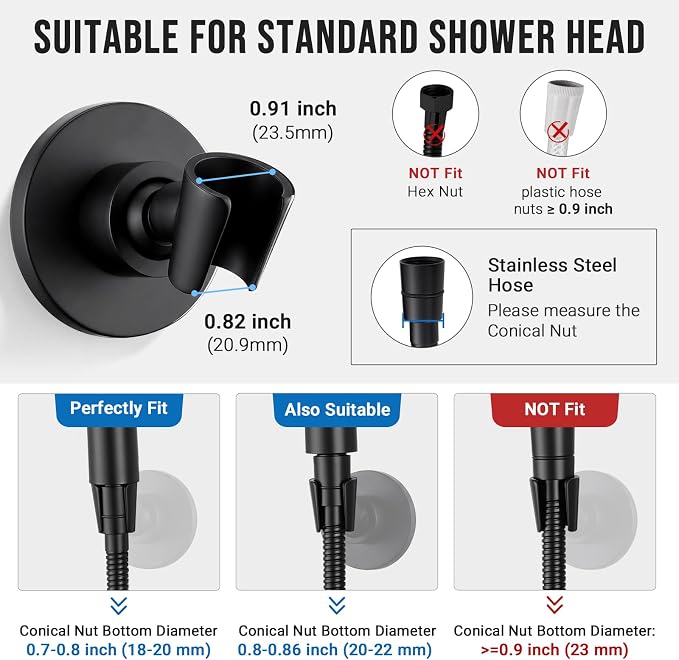 G-Promise All Metal Handheld Shower Head Holder, Adjustable Wall Mount Shower Wand Bracket, Strong Adhesive Disc Mount or Drill Installation (Round, Matte Black)