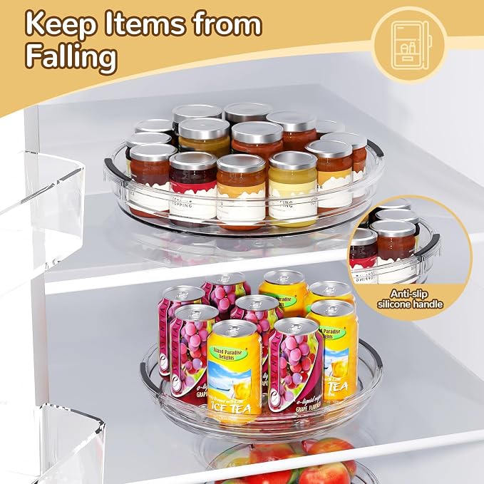 Clear Lazy Susan Organizer Turntable for Cabinet Table Top, 9.25 Inch 2 Pack 360 Rotating Spinning Makeup Organizer for Vanity, Kitchen Storage Rack Heavy-Duty Pantry Spices Tray Countertop Organizer
