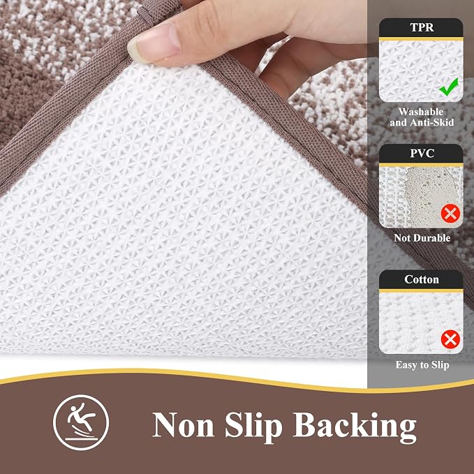 Vaukki Luxury Soft Bathroom Rugs Set of 2, Coffee Non Slip Bath Floor Mat | Microfiber Shaggy Plush Absorbent Striped Washable Bath Carpet for Tub, Bathroom and Shower, 18''x26''+20''x32''