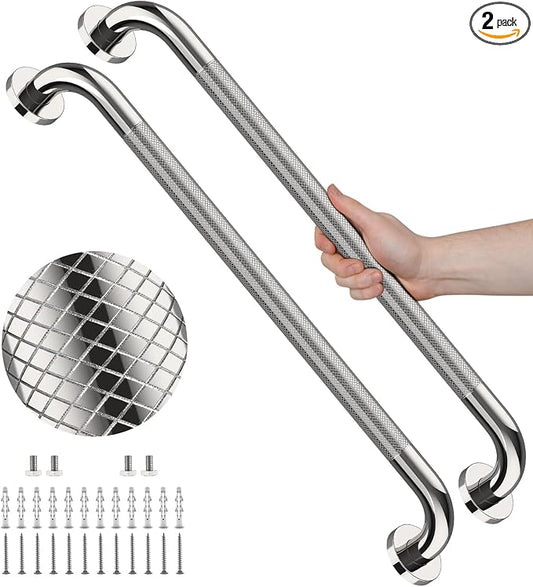 36 Inch Polished Chrome Shower Grab Bar, with Anti-Slip Knurled Grip,YuanDe Stainless Steel Bathroom Grab Bars，Shower Handrail Support, Handicap Elderly Balance Assist Handles