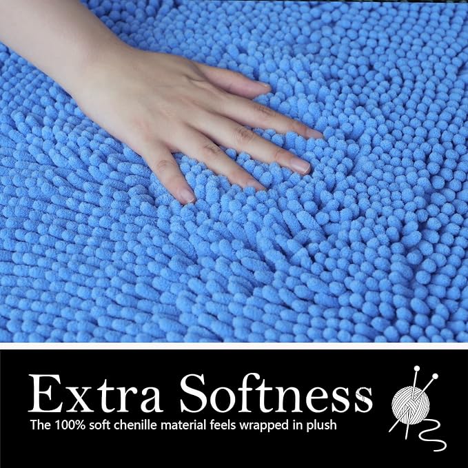 Bathroom Rugs Chenille Bath mat 2 Piece Set, Super Absorbent, Strong PVC Non Slip Backing, Bath mats for Bathroom, Plush Shaggy, Thick, Machine Washable, Bathtub, Toilet.(Snow Cyan)