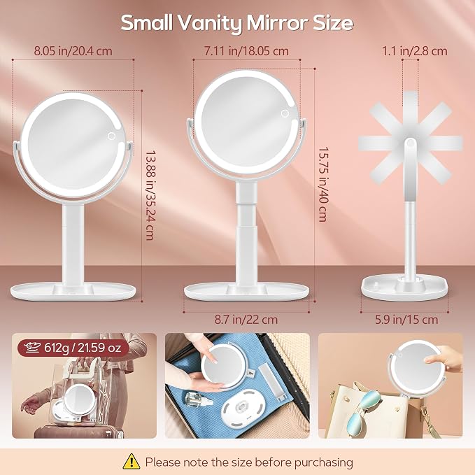 B Beauty Planet Vanity Mirror with Lights, 30X Magnifying Makeup Mirror, 3 Lighting and Adjustable Brightness, Rechargeable 2-Sided Height Adjustable Desk Mirror for Bedroom, Gifts for Women Black