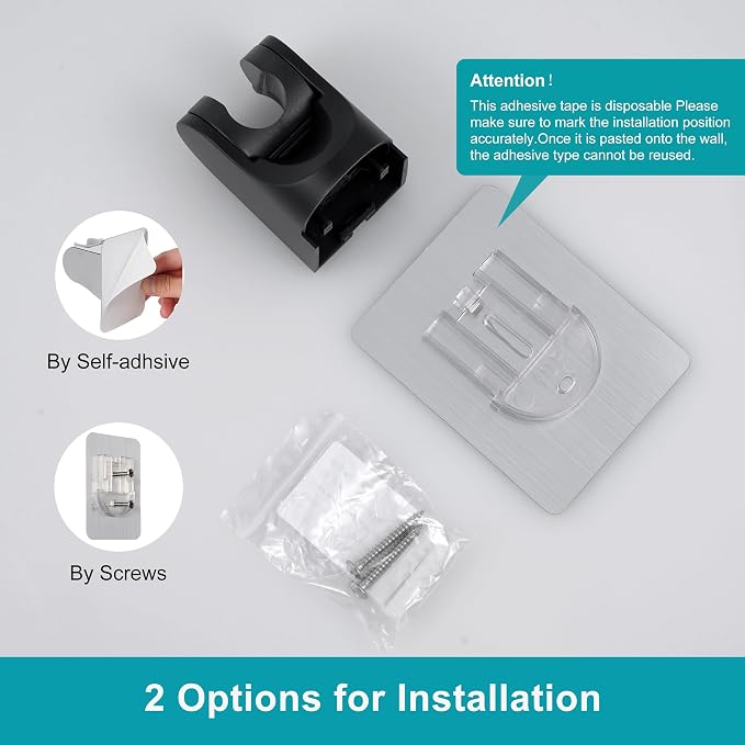 GwernKB Shower Head Holder Strong Adhesive No Drilling Wall Mount Adjustable Handheld Showerhead Bracket for RV Kids Bathroom Shower,Fix Firmly and Use Conveniently (Black, 1)