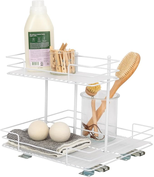 Household Essentials White Steel Double-Tier Pantry Organizer