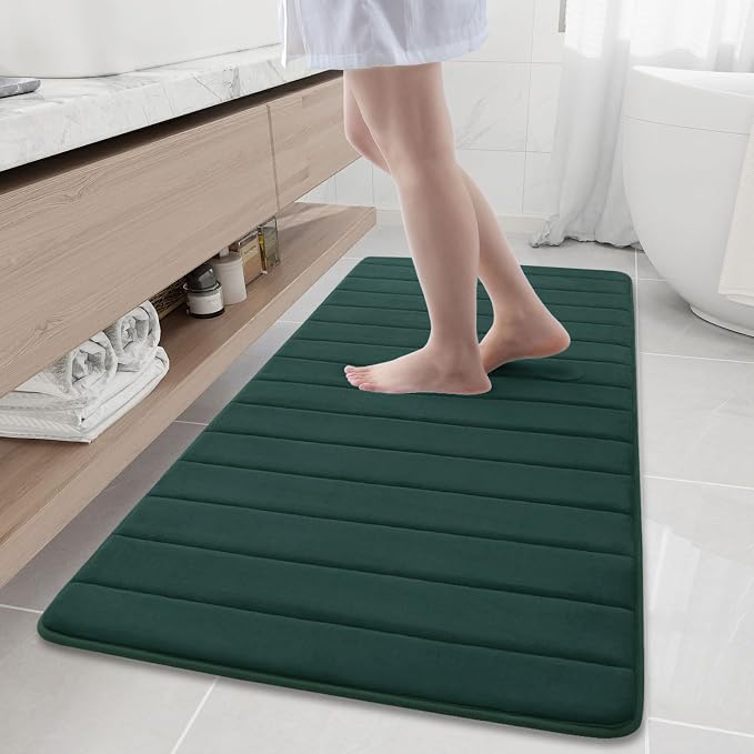 Buganda Memory Foam Bath Mat 60 x 24, Ultra Soft Absorbent Bathroom Rugs | Dark Green, Machine Washable Quick Dry Bath Mats for Bathroom Floor, Shower and Tub, Home Decor Accessories
