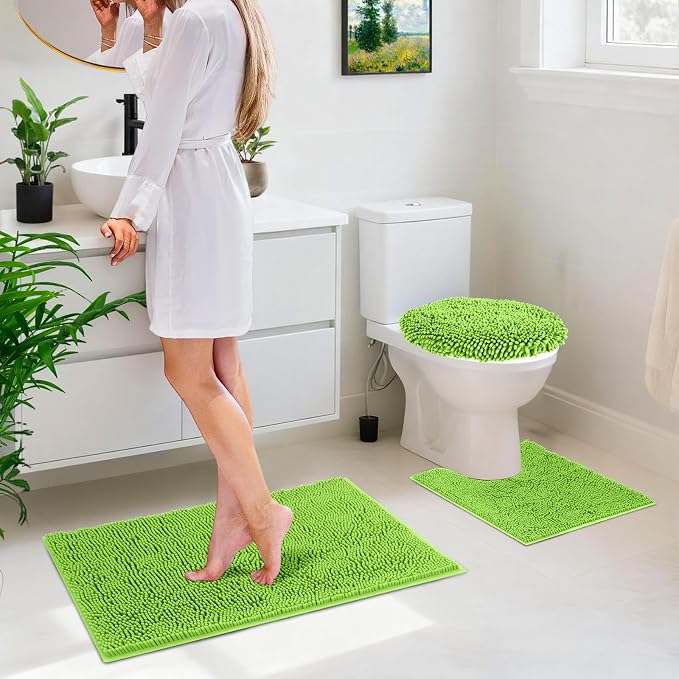 Bathroom Rugs Sets 3 Piece with Toilet Seat Cover 19.5"x 18.5" | Machine Washable Bath Rug Set with Tpr Non Slip Rubber Backing Solid Bath Mat Set for Luxury Bathroom Decoration