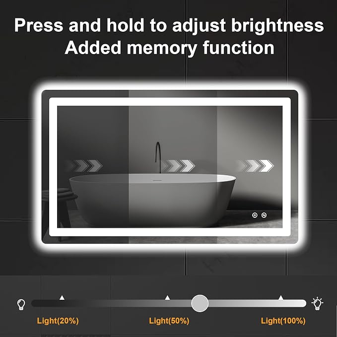 TRAHOME LED Bathroom Vanity Mirror with Lights, 24"x40" Lighted Wall Mirror | Front and Backlit, Anti Fog, Dimmable 3 Color Lighting, Memory Function, Shatterproof Glass, Plug in or Hardwired