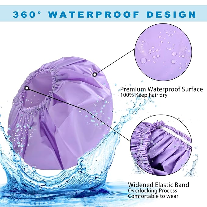 Super Jumbo Shower Cap for Women, 2 PCS Waterproof Hair Caps for Locs | Extra Large, Double Side Reusable PEVA Bath Cap, Washable, Holds Long Thick Twist Braid - Black + Purple