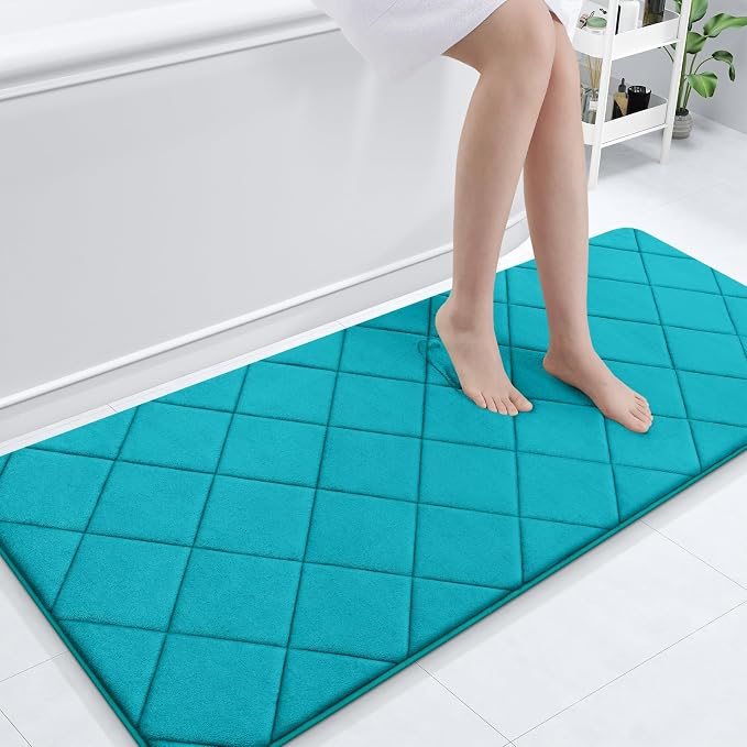 OLANLY Memory Foam Bath Mat 59x24, Ultra Soft and Absorbent Bathroom Rugs | Teal, Quick Dry, Machine Washable Shower Bath Rugs, Comfortable Bath Carpet for Bathroom Floor, Tub and Shower