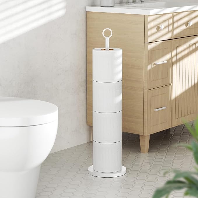Toilet Paper Holder Stand Free Standing Rolls Storage,White | Modern Bathroom Toilet Paper Holder Stand, Stainless Steel, 4 Roll Storage, Freestanding Design, Space Saving, Easy Assembly
