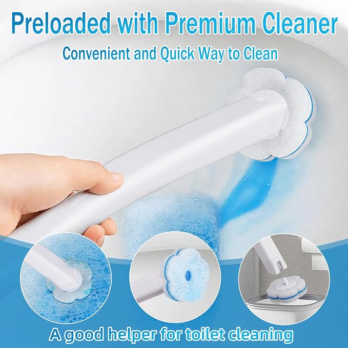 Disposable Toilet Brush and Holder Set 2 Pack，Extended Handle with 54 Cleaner Refills Toilet Brush for Toilet Bowl Cleaners，Bathroom Cleaning，Bathtub，Sink - White