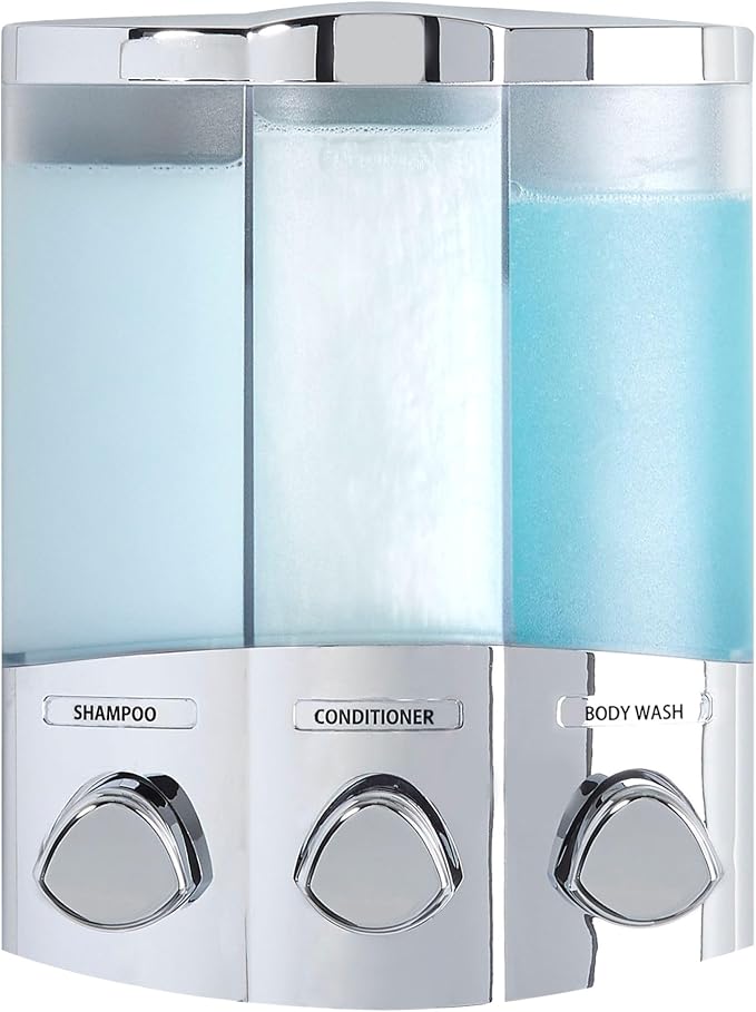 Better Living Products 76344-1 Euro Series TRIO 3-Chamber Soap and Shower Dispenser, Chrome