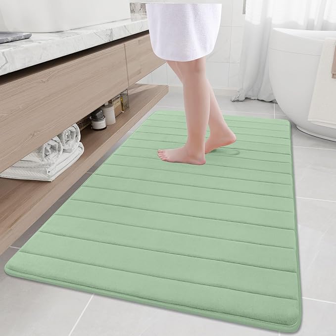 Buganda Memory Foam Bath Mat 59 x 34, Ultra Soft Absorbent Bathroom Rugs | Sage Green, Machine Washable Quick Dry Bath Mats for Bathroom Floor, Shower and Tub, Home Decor Accessories