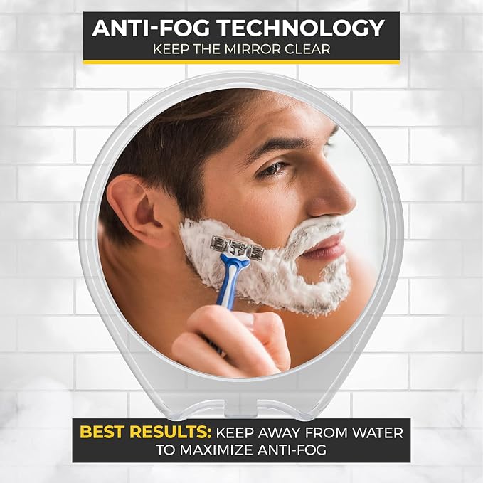 HONEYBULL Fogless Shower Mirror for Shaving with Suction Mount, White | Shatterproof Acrylic Bathroom Accessory With 360 Swivel & Built-in Razor Hook, Clear Reflection in Steam & No-Drill Setup