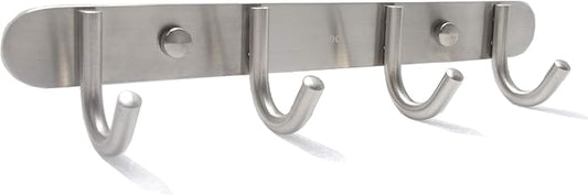Towel Hook Rack Brushed Nickel - Sagmoc 11-Inch Coat Hook Rail Wall Mounted with 4 Hooks, Durable Wall Hangers for Bedroom, Bathroom, Foyer, Hallway (304 Stainless Steel)