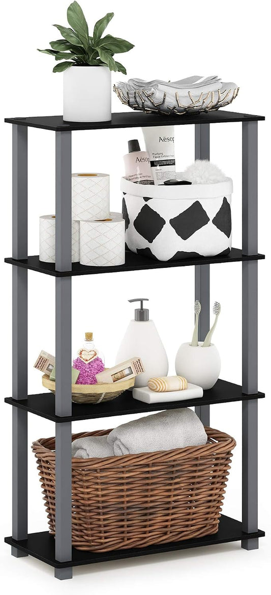 Furinno TURN-S-TUBE Storage Shelves, 4-Tier Book Shelf, Corner Shelf, Toolless Open Shelves, for Organization and Storage, Living Room, Garage, Home Office, Black