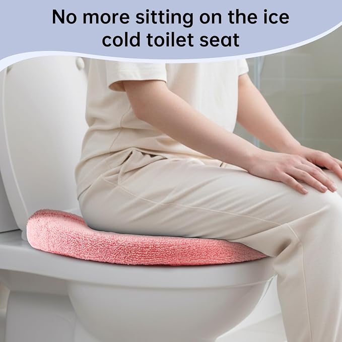 Toilet Seat Cover with Snaps Fixed,Thick Warmer,Machine Washable(pink) | soft thicker warm,easy to install,stretchable,non slip pad,stay in place,universal size,fit most toilet,reusable portable