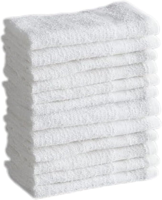 QUBA LINEN 100% Cotton Washcloth Set – Soft, Absorbent Face Towels for Bathroom & Gym Use – Durable, Reusable, Machine Washable Wash Cloths - White Color, 12x12 Inches, Pack of 12