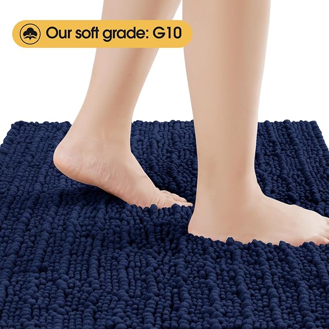 ACCUMTEK Upgrade Luxury Navy Blue Bathroom Rug Mat 48"x17", Ultra Soft Thick Absorbent Bath Mats, Non Slip Chenille Toilet Mat for Bathroom, Bedroom, Kitchen, Shower, Tub