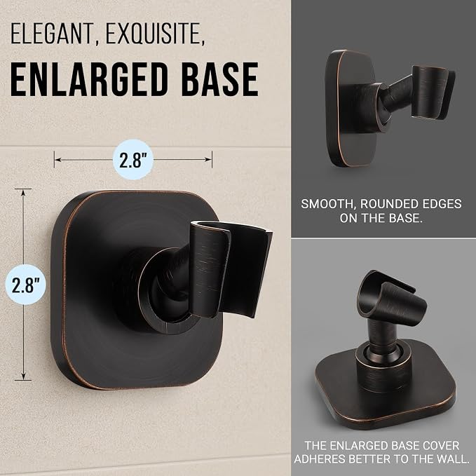 G-Promise All Metal Handheld Shower Head Holder, Adjustable Wall Mount Shower Wand Bracket, Strong Adhesive Disc Mount or Drill Installation (Square, Oil Rubbed Bronze)
