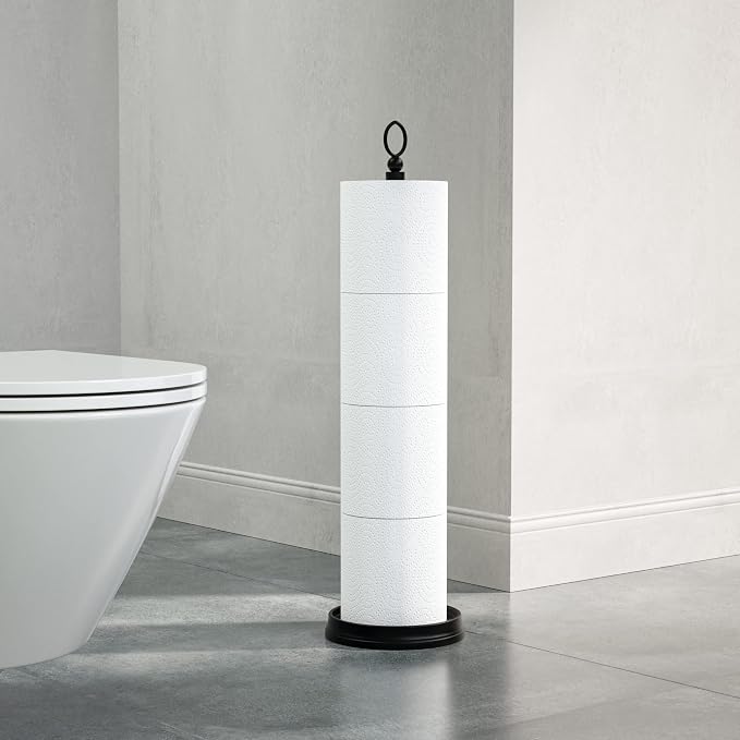 ROLABAM Toilet Paper Holder Stand with Reserve Function, Free Standing Toilet Paper Holder for Bathroom, Space Toilet 4 Rolls Toilet Paper Storage 22.5" Height (2 Pack, Matte Black)