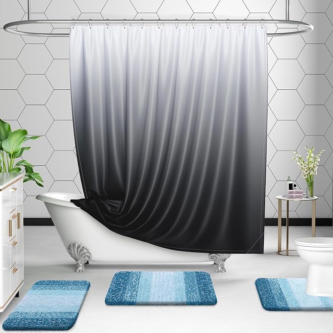 OLANLY Microfiber Bathroom Rugs Sets 3 Piece, 36"x24"+24"x16"+24"x20" | Peacock Blue, Soft Absorbent Bath Mats and U-Shaped Contour Toilet Rug, Plush Shaggy Bath Mat Set for Bathroom