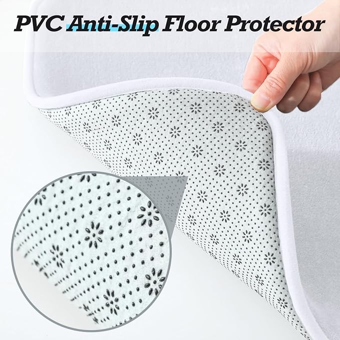 Bathroom Rugs Sets 3 Piece, Non-Slip & Quick Dry Bath Mat Set, Ultra Soft Velvet Bath Rugs for Bathroom, Toilet and Shower Floor, White