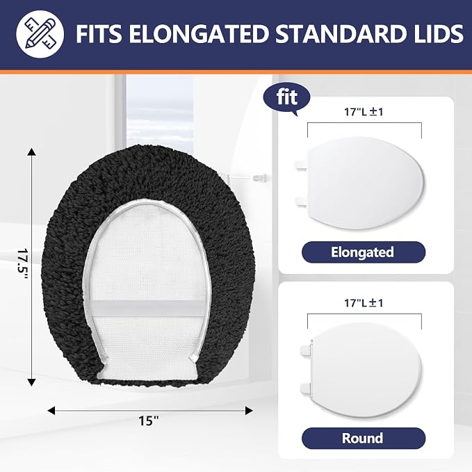 Soft Microfiber Toilet Seat Cover 17.5" x 15" Machine Washable | Solid Toilet Lid Cover Adjustable Rubber Backing Fits Most 16 -17.5" L x 14-16" W Round Oblong and Elongated Toilet Seat