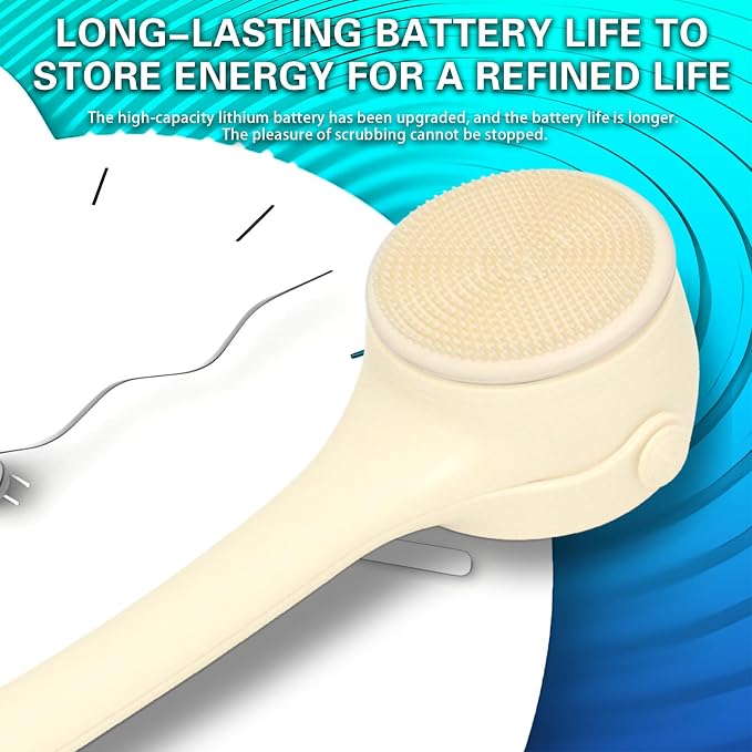 Electric Back Scrubber for Shower - Rechargeable Waterproof Body Exfoliator Brush with 4 Heads, Double Handles for Deep Cleaning & Skin Massag (Milk Coffee)