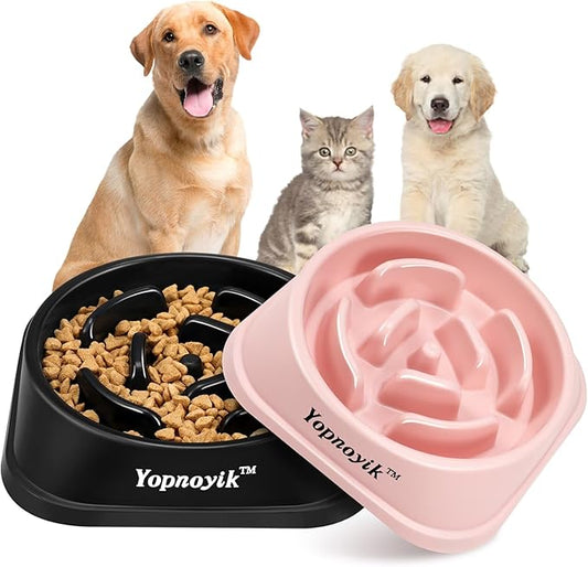 2 Pack Slow Feeder Dog Bowls for Medium Dogs & Cats | Non-Slip Base, Anti-Choking Design, Reduces Bloating & Overeating, Easy to Clean, 1.5-2 Cups