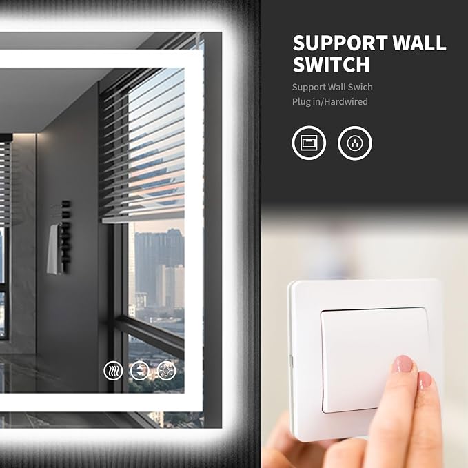 LOAAO 48"X32" LED Bathroom Mirror with Lights, UL Listed | Anti-Fog, Dimmable, 3 Color Temperature, Backlit + Front Lit, Memory Function, Tempered Glass
