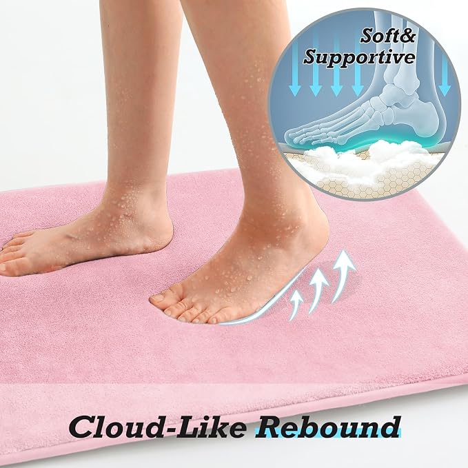 Bathroom Rugs Sets 2 Piece, Non-Slip & Quick Dry Bath Mat Set, Ultra Soft Velvet Bath Rugs for Bathroom, Toilet and Shower Floor, Rose Pink