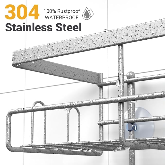 Hanging Shower Caddy Over Showerhead - Rustproof No Drill Shower Organizer | Includes Soap Holder and Hooks for Shampoo, Conditioner, and Bathroom Essentials with Quick Drainage Design